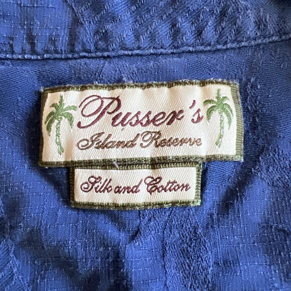 Pusser's Island Reserve Camp Shirt Mens XL Blue Silk Cotton Tropical Hawaiian - Picture 9 of 14